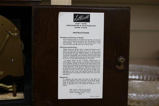 An Elliot mahogany eight day striking and chiming mantel clock, on bracket